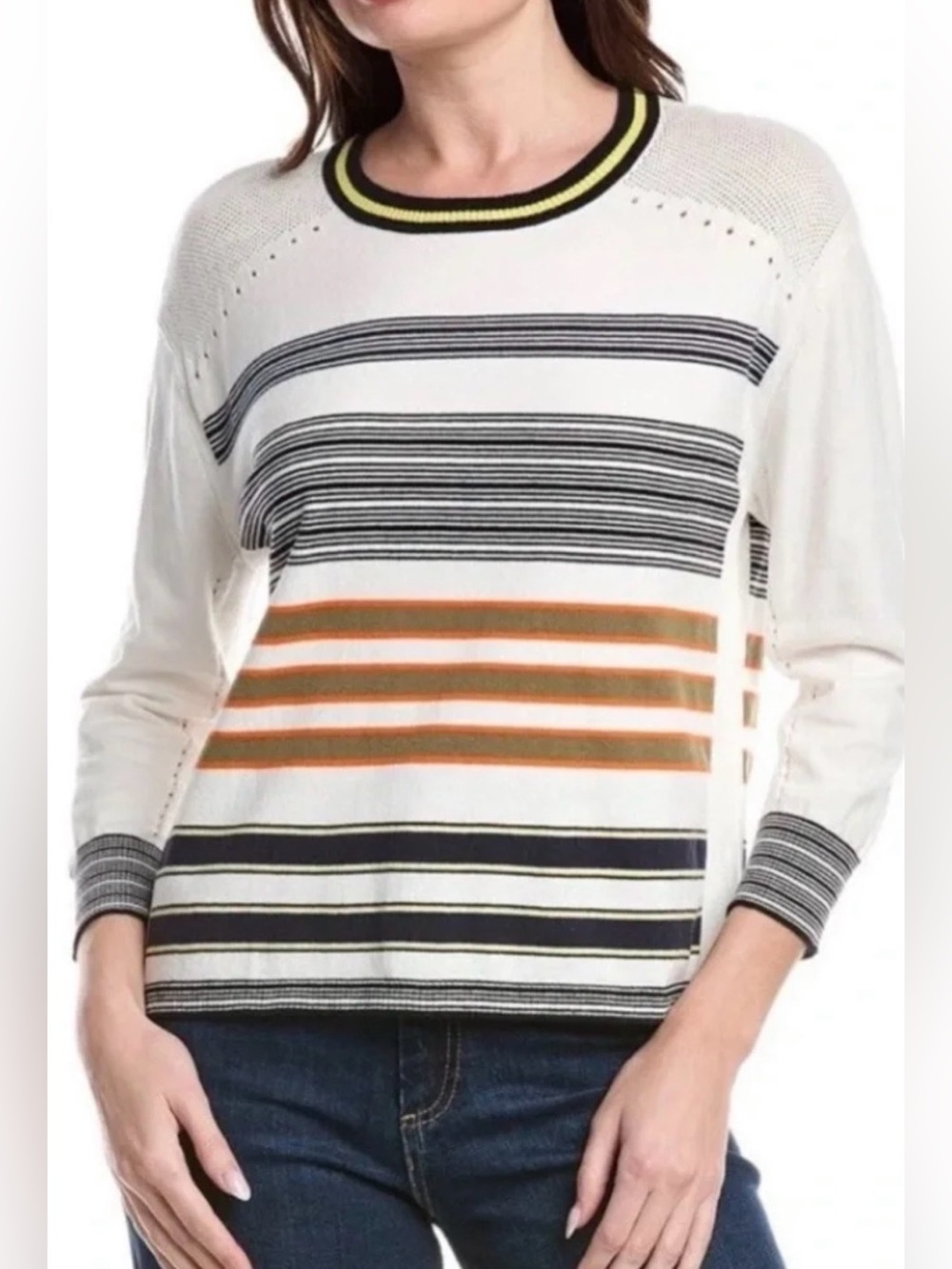Cabi Parasol Cabana Stripe 3/4 Sleeve Pullover Sweater XL